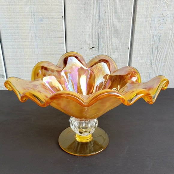 Vintage Murano Glass Amber Pedestal Bowl